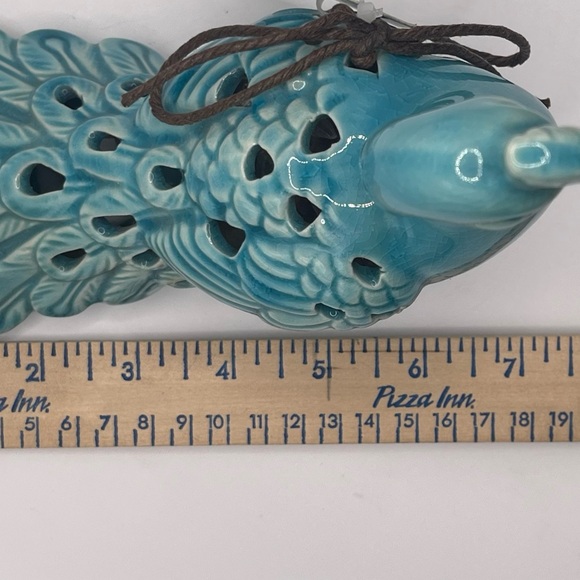 Blue Peacock Figurine Potpourri Sachet Holder Glaze Ceramic 7" - Picture 8 of 12